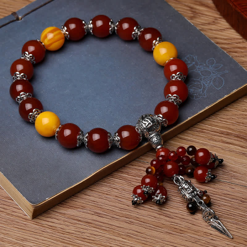 KarmaRipple's Authentic Tiger Eye Red Agate Dragon Vein Agate Stone Vajra Dorje Power Balancing Bracelet Car Decoration p18