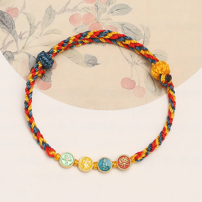 KarmaRipple's Handmade Dunhuang Color Thread Peace And Joy Protection Braid String Bracelet p13
