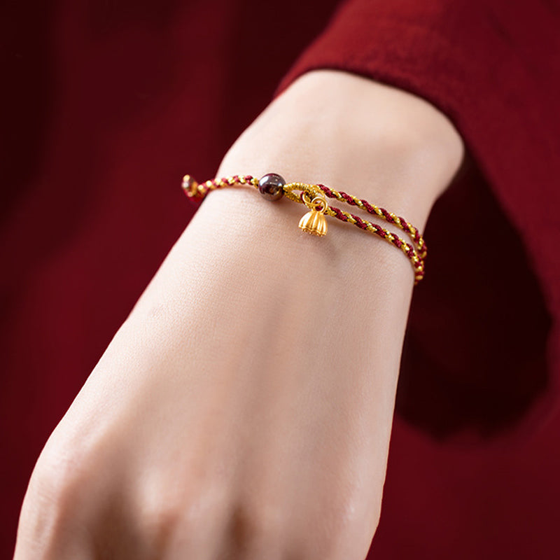 KarmaRipple's Handcrafted Red Gold Rope Lotus Peace And Joy Talisman Braid Bracelet p11