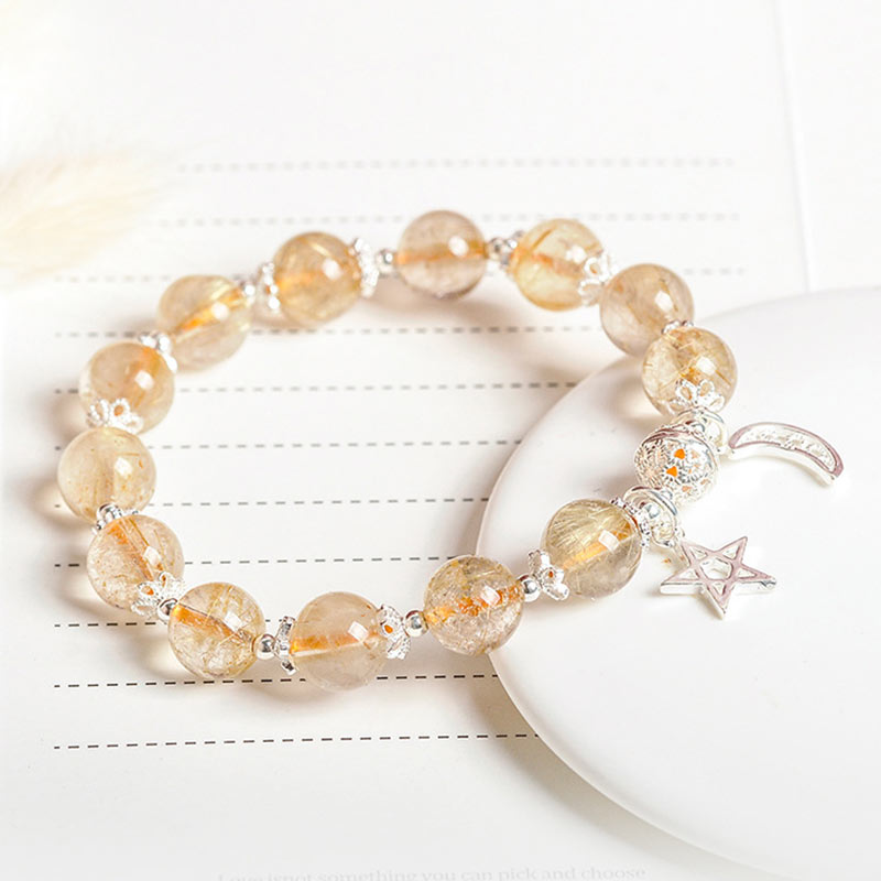 KarmaRipple's 925 Sterling Silver Authentic Citrine Happiness Moon Star Talisman Bracelet p5