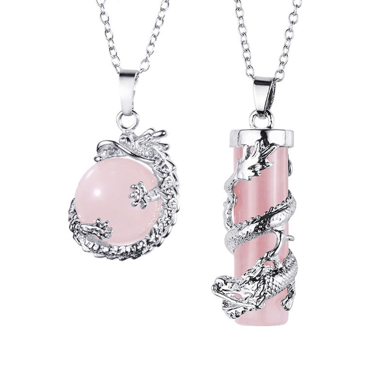 KarmaRipple's 2pc Dragon Wrapped Round Ball Gemstone Pair Pendant Necklace p3