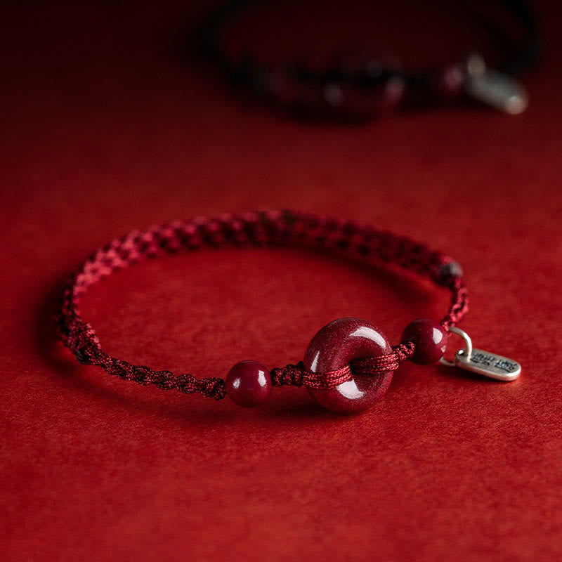 KarmaRipple's Handmade Cinnabar Peace Buckle Safe and Healthy Talisman Blessing String Bracelet Anklet p1
