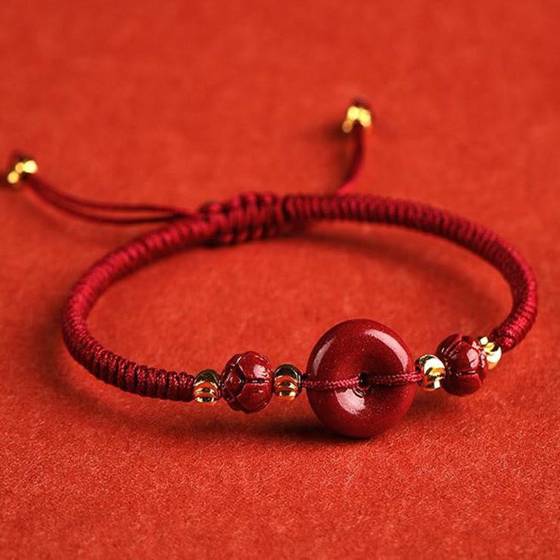 KarmaRipple's Handmade Lotus Cinnabar Peace Buckle Blessing Braid Bracelet p5