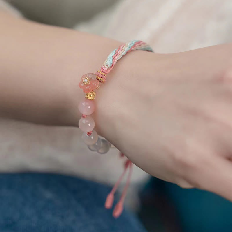 KarmaRipple's Authentic Gradient Agate Reincarnation Weave Peach Blossom Wealth Fortune Handmade String Bracelet p5