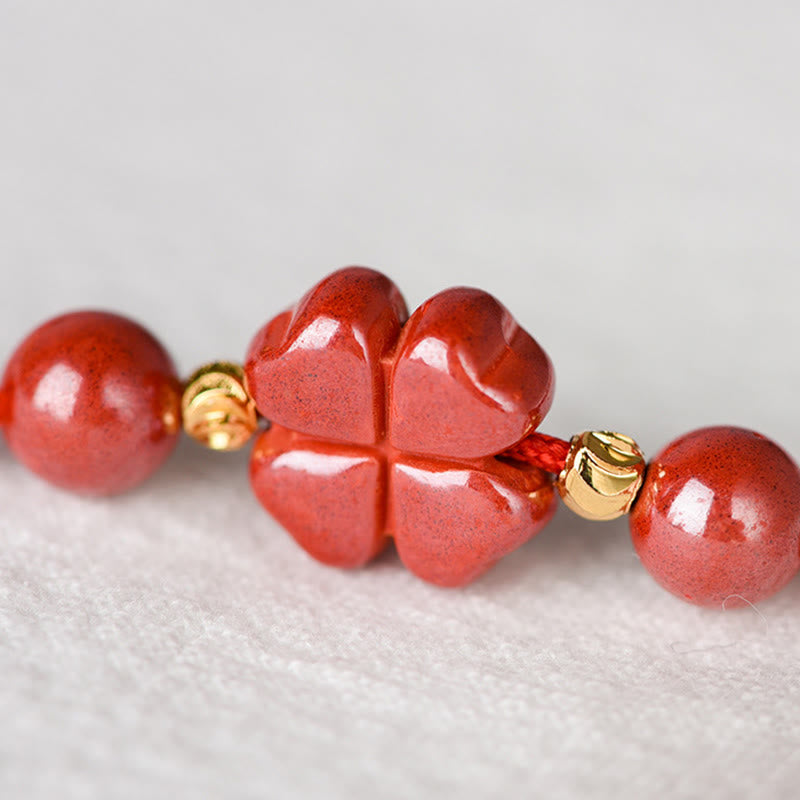 KarmaRipple's Four Leaf Clover Cinnabar Blessing Calm String Bracelet Anklet p10