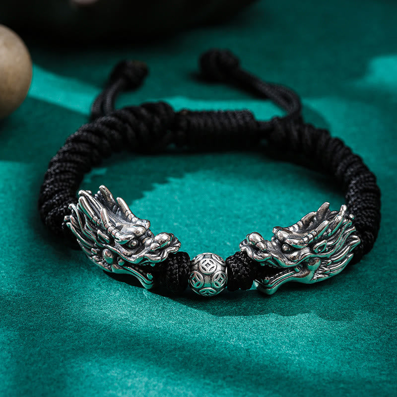 KarmaRipple's 999 Sterling Silver Double Dragon Fortune Handmade Woven Bracelet p2