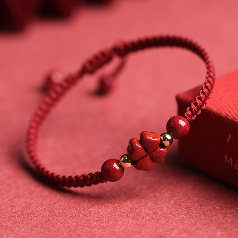 KarmaRipple's Four Leaf Clover Five-petal Flower Cinnabar Blessing Red String Bracelet p7