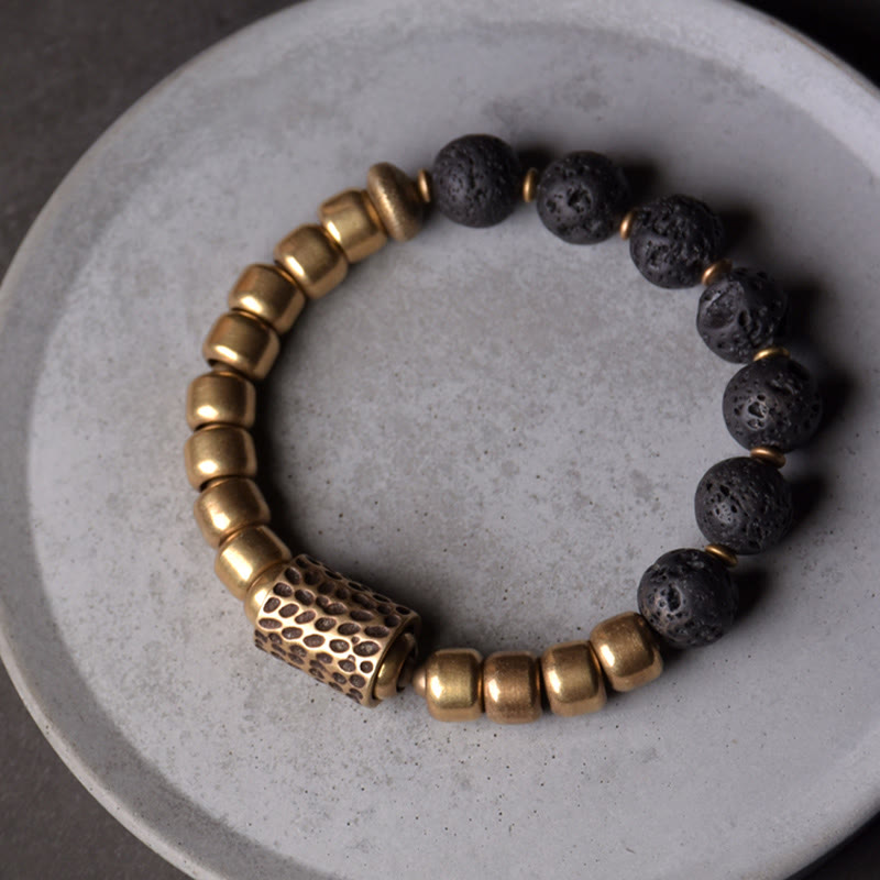 KarmaRipple's Lava Rock Stone Rainbow Obsidian Bronze Support Balancing Bracelet p3