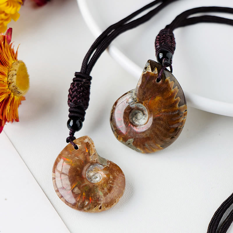 KarmaRipple's Authentic Ammonite Fossil Snail Pattern Meditation Balancing Pendant Necklace p1