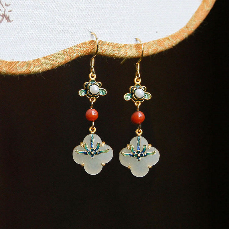 KarmaRipple's Fortunate Four Leaf Clover Jade Abundance Bronze Earrings p6