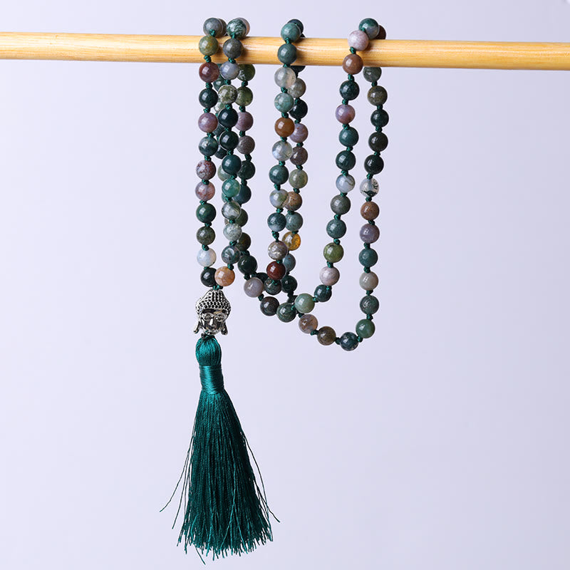 KarmaRipple's 108 Mala Beadwork Indian Agate Buddha Head Cleansing Bracelet p1