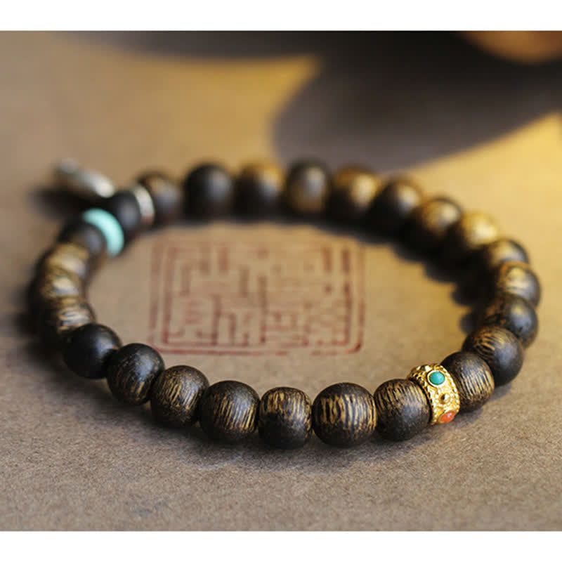 KarmaRipple's Vietnam Qinan Agarwood Turquoise Balance Strength Bracelet p15