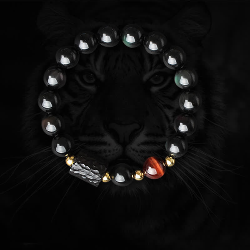 KarmaRipple's Black Obsidian Ebony Wood Red Tiger Eye Strength Pair Bracelet p11