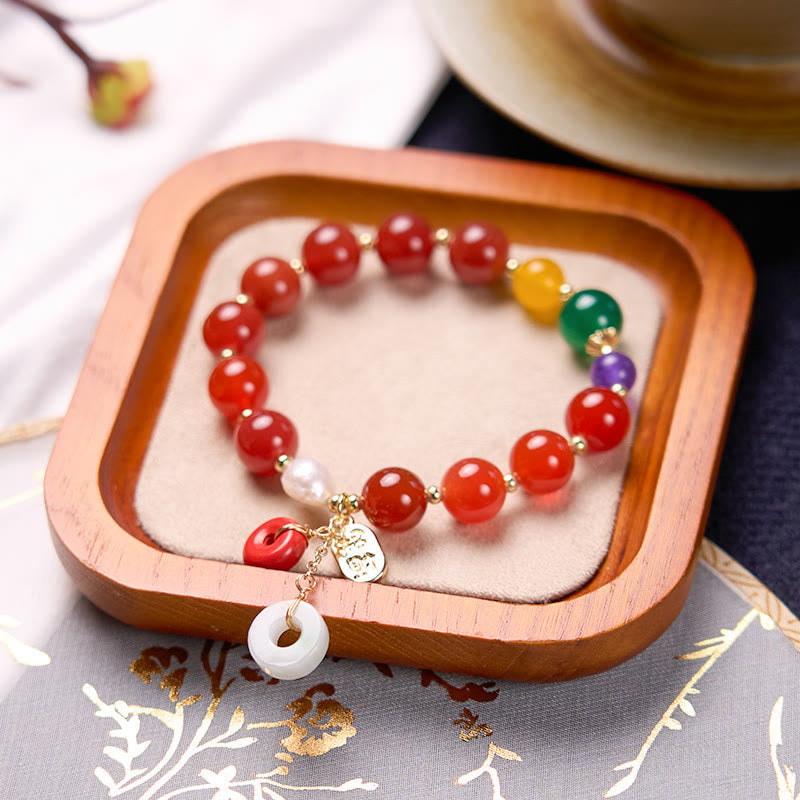 KarmaRipple's Jade Red Agate Peace Buckle Talisman Confidence Bracelet p11