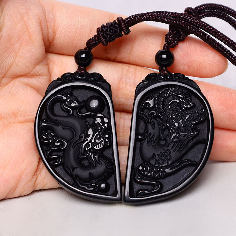 KarmaRipple's Black Obsidian Love Dragon Phoenix Protection Pendant Necklace p3