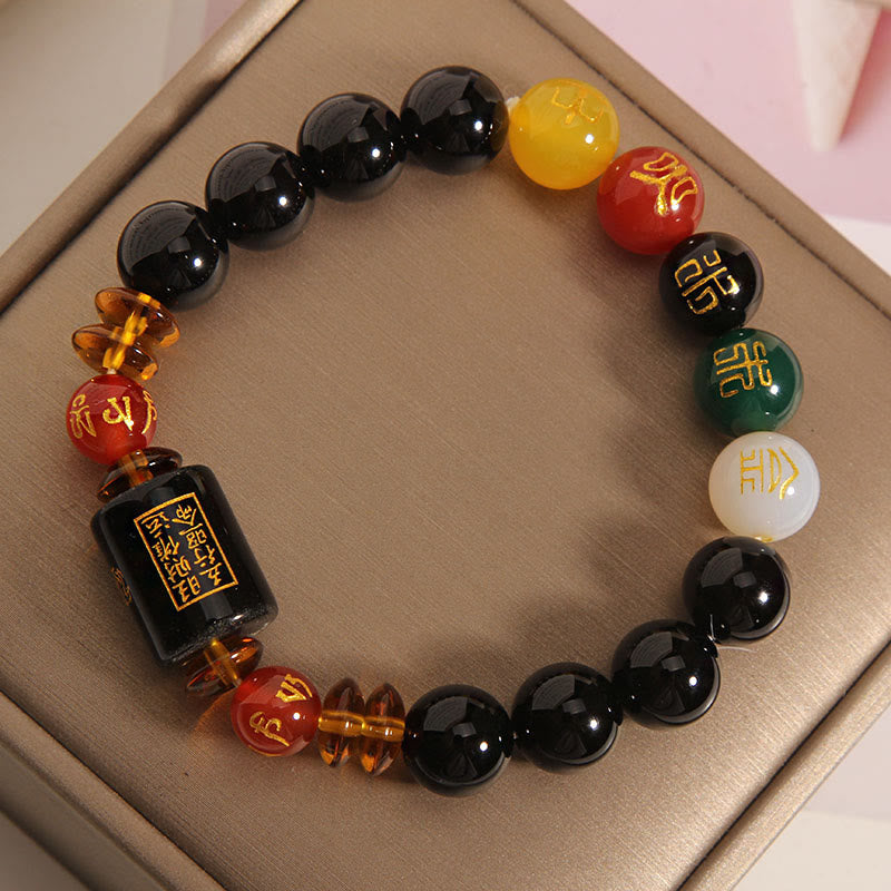 KarmaRipple's Five Elements Black Onyx Red Agate Wisdom Wealth Bracelet p30