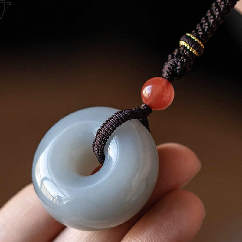 KarmaRipple's Authentic Round Jade Gray Jade Peace Buckle Fortune Pendant Necklace p16