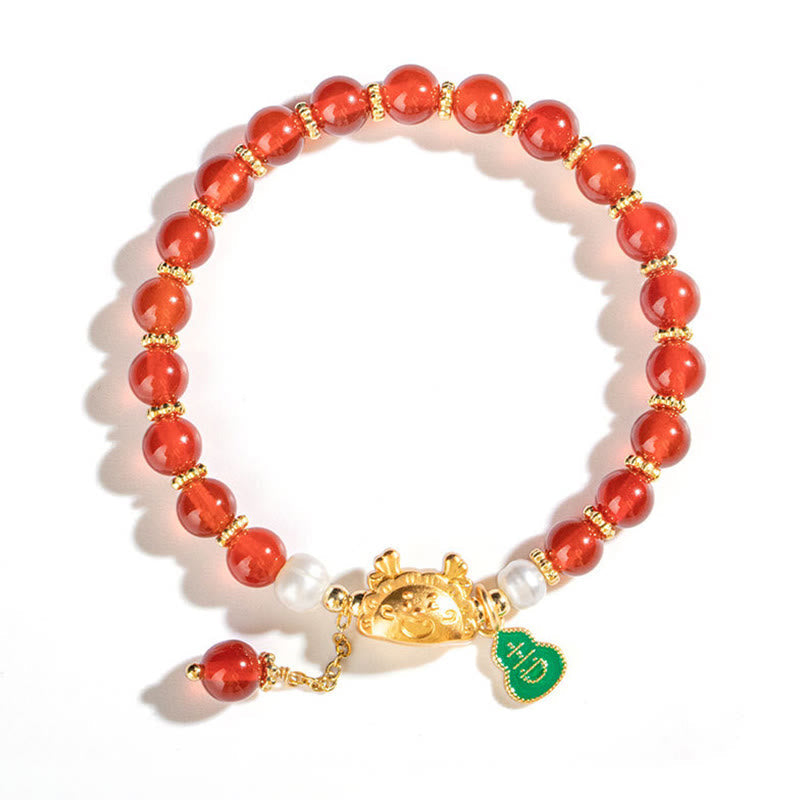 KarmaRipple's Year Of The Dragon Authentic Red Agate Pink Gemstone Black Onyx Dumpling Fortune Fu Character Bracelet p10