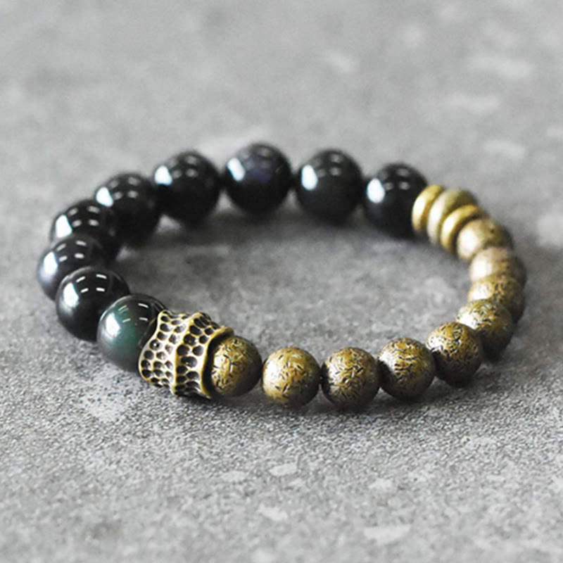 KarmaRipple's Rainbow Obsidian Bronze Bead Positive Transformation Bracelet p2