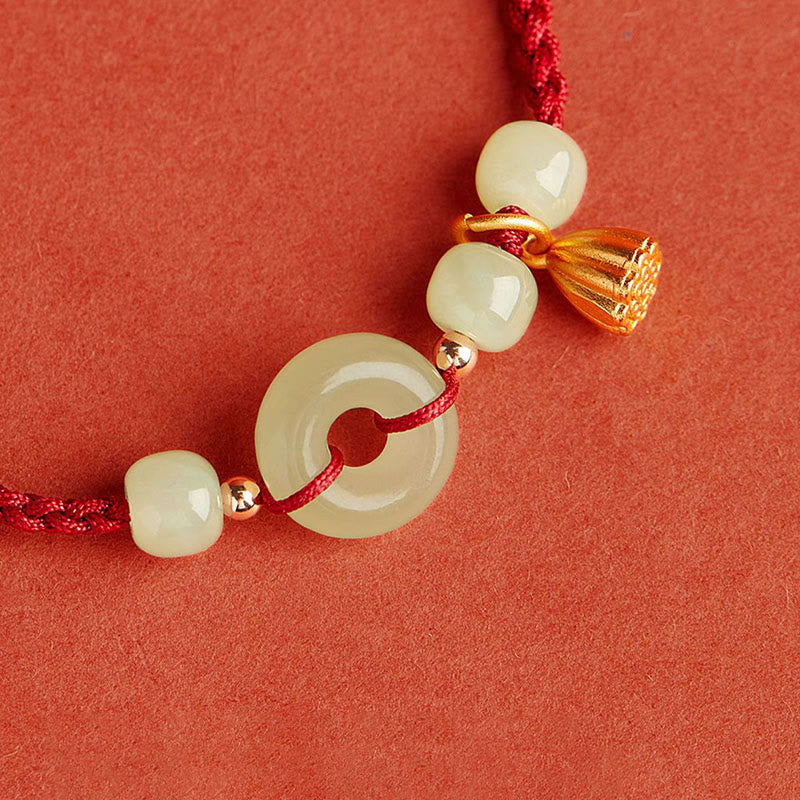 KarmaRipple's Round Peace Buckle Jade Lotus Happiness Abundance Wealth String Bracelet p11