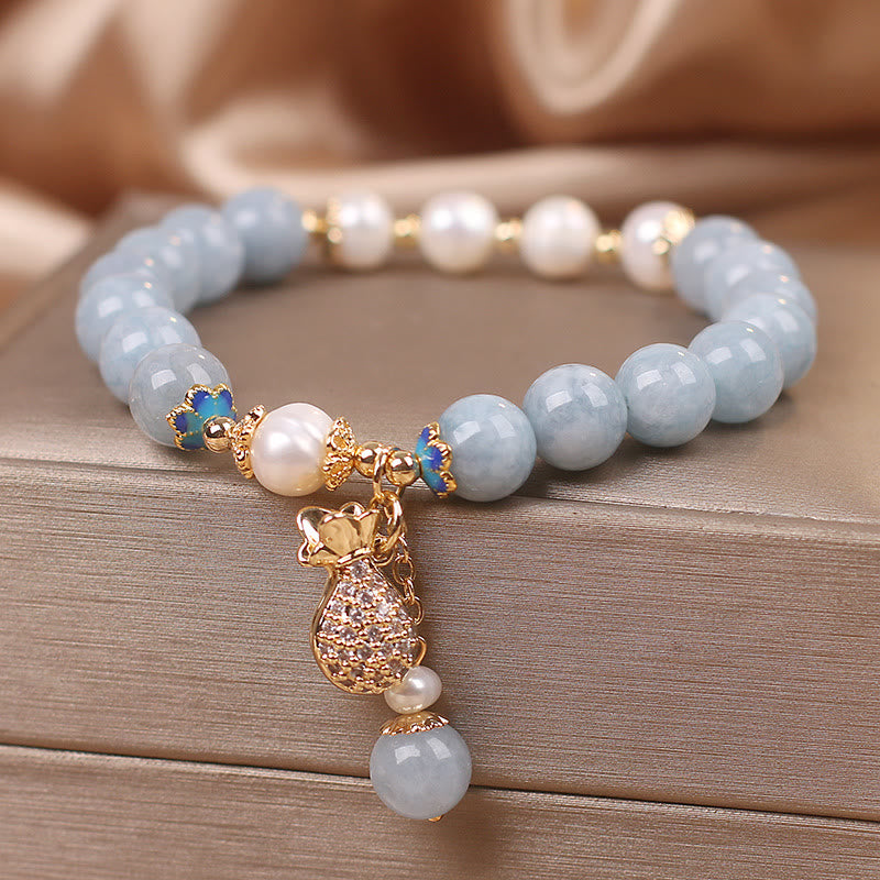 KarmaRipple's Aquamarine Pearl Fortune Money Bag Talisman Bracelet p3