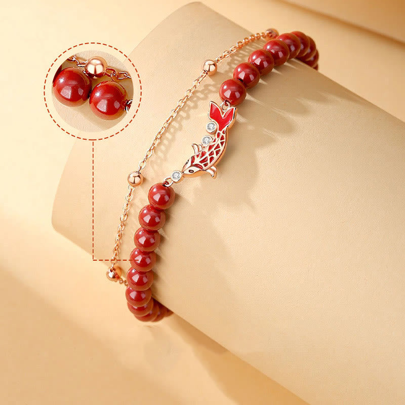 KarmaRipple's 925 Sterling Silver Fortunate Koi Fish Cinnabar Zircon Prosperity Double Layer Chain Bracelet p3