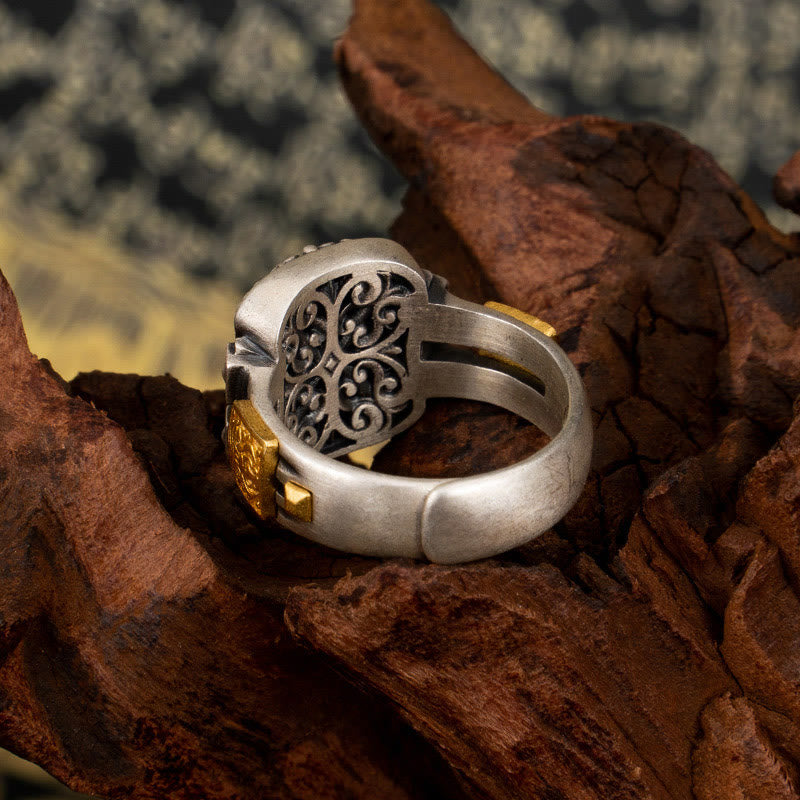 KarmaRipple's 925 Sterling Silver Zakiram Goddess of Wealth Design Dzi Bead Protection Ring p4