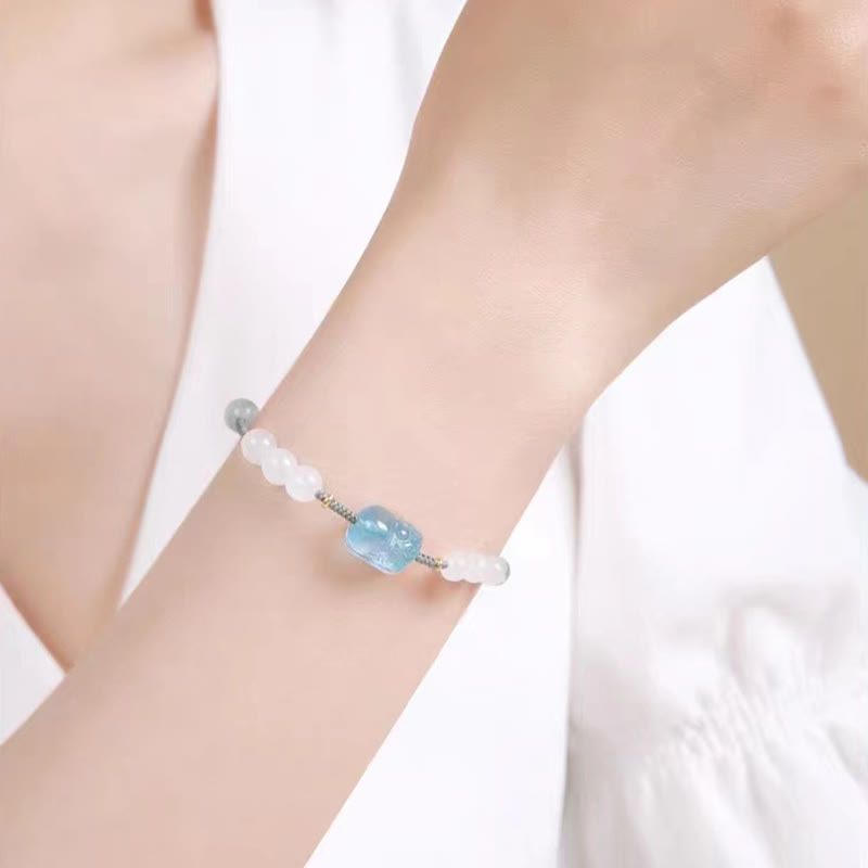 KarmaRipple's Authentic Aquamarine PiXiu Hetian Ivory Jade Balancing Bracelet p11