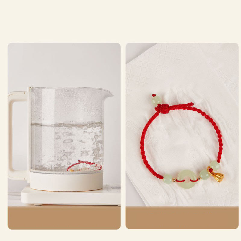KarmaRipple's Round Peace Buckle Jade Lotus Happiness Abundance Wealth String Bracelet p14