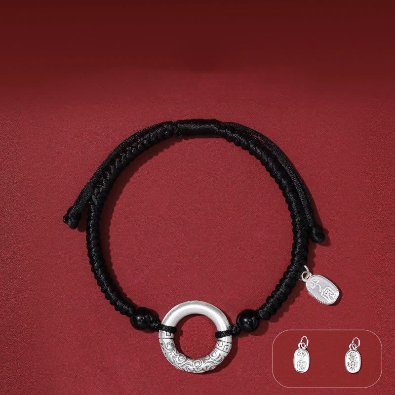 KarmaRipple's 925 Sterling Silver Black Onyx Peace Buckle Fu Character Talisman Bracelet p5