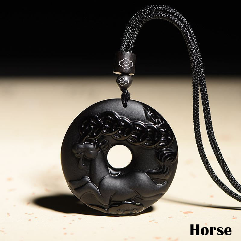 KarmaRipple's Chinese Zodiac Authentic Black Obsidian Peace Buckle Strength Pendant Necklace p7