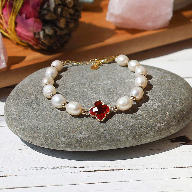 KarmaRipple's Pearl Four Leaf Clover Wealth Chain Bracelet p8