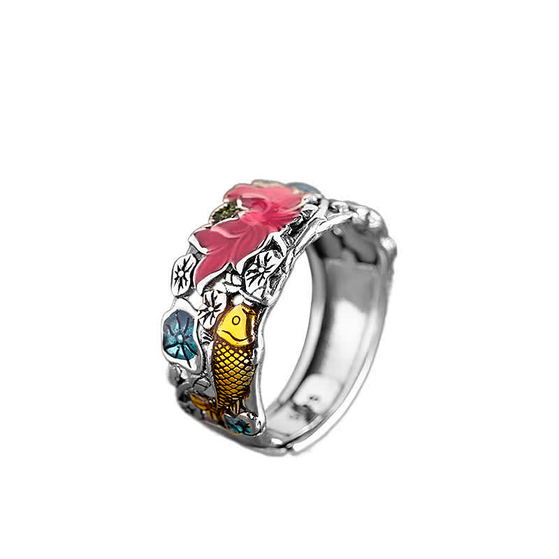 KarmaRipple's 925 Sterling Silver Lotus Koi Fish Enlightenment Ring p7