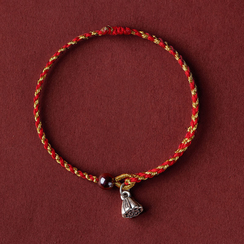 KarmaRipple's Handcrafted Red Gold Rope Lotus Peace And Joy Talisman Braid Bracelet p26