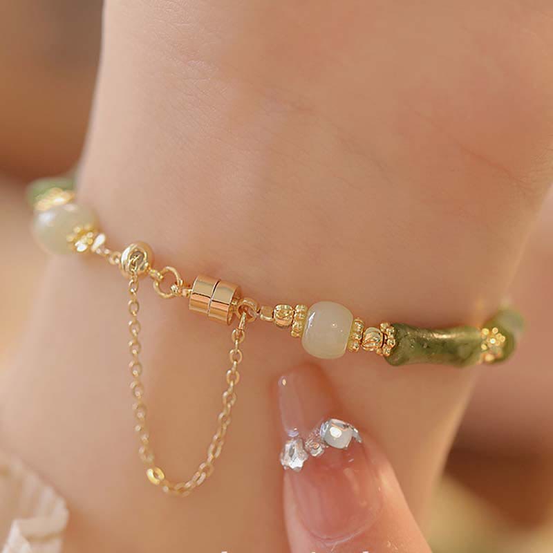 KarmaRipple's Jade Bamboo Leaf Lily Of The Valley Pattern Fortune Abundance Bracelet p4