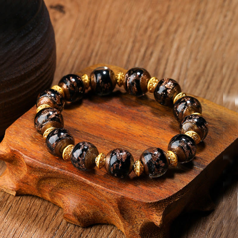 KarmaRipple's Gold Swallowing Beast Family Talisman Liuli Glass Bead Fortune Bracelet p6