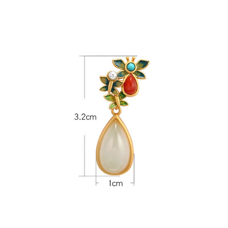 KarmaRipple's Water Drop Ivory Jade Red Agate Butterfly Protection Drop Dangle Earrings p13