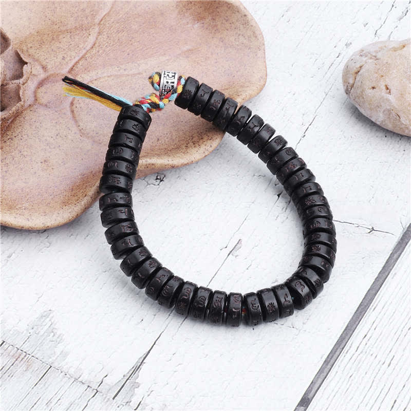 KarmaRipple's Tibetan Coconut Shell Beadwork Engraved Om Mani Padme Hum Mantra Happiness Bracelet p3