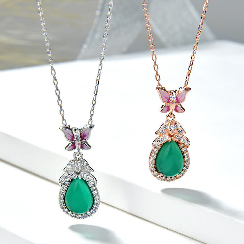 KarmaRipple's 925 Sterling Silver Green Chalcedony Butterfly Zircon Courage Pendant Necklace p3