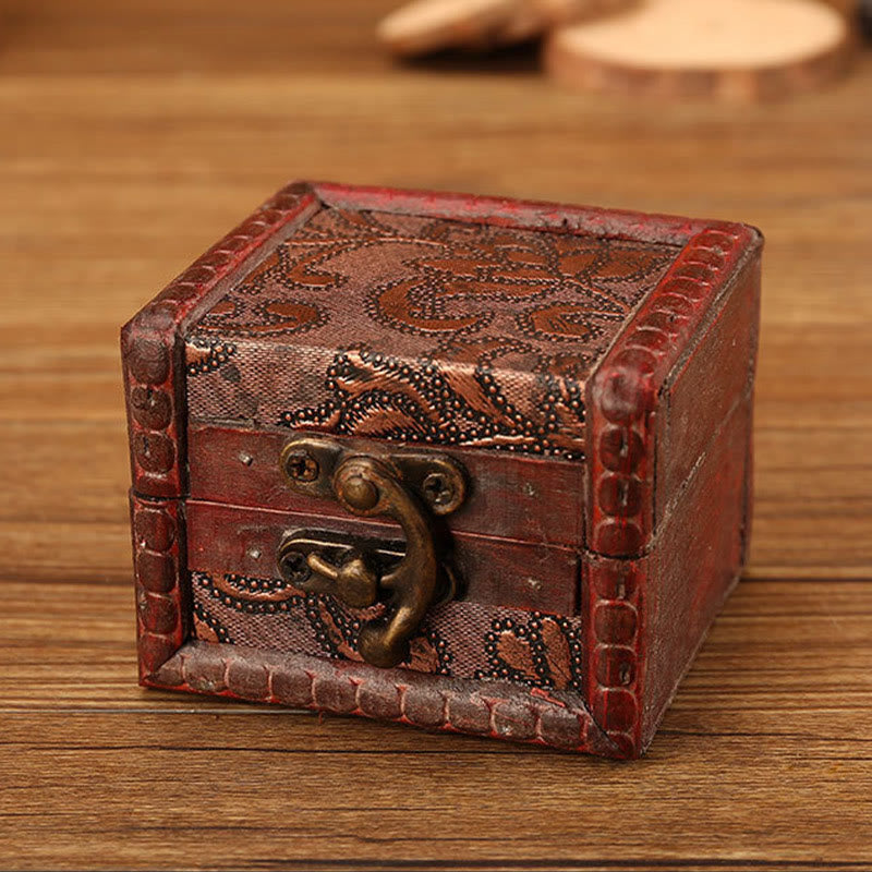 KarmaRipple's Retro Small Square Wood Jewelry Box Lotus Grass Flower Grape Bronze Coin Daffodil Jewelry Storage Box p31