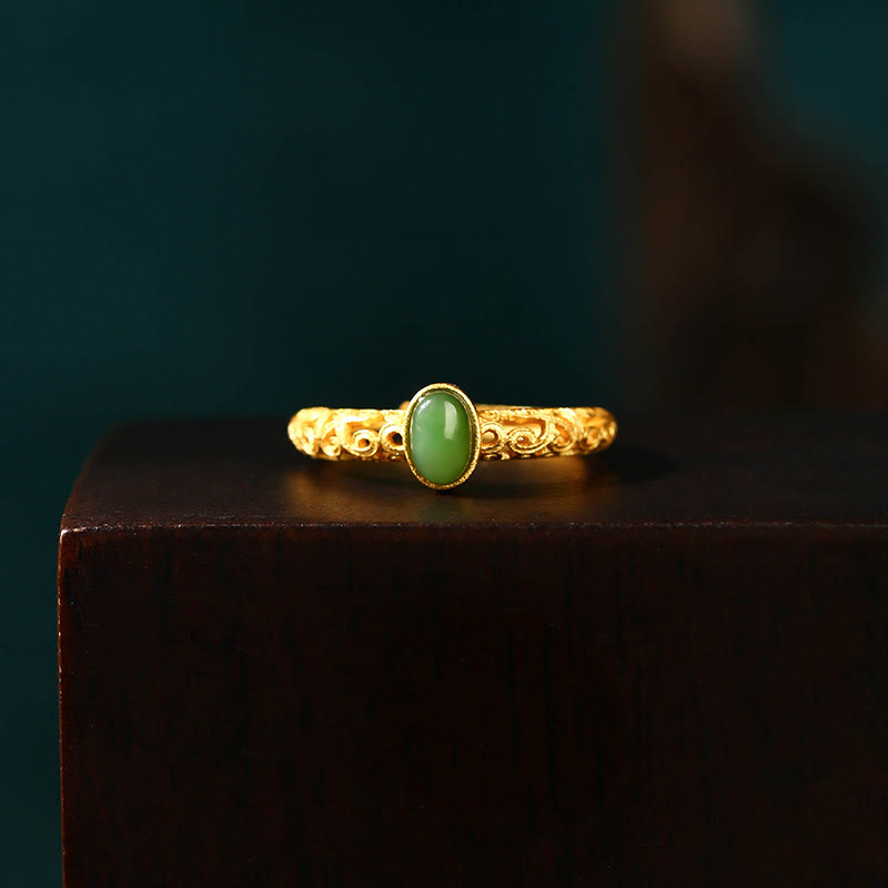 KarmaRipple's Auspicious Cloud Pattern Cyan Jade Fortune Adjustable Ring p2