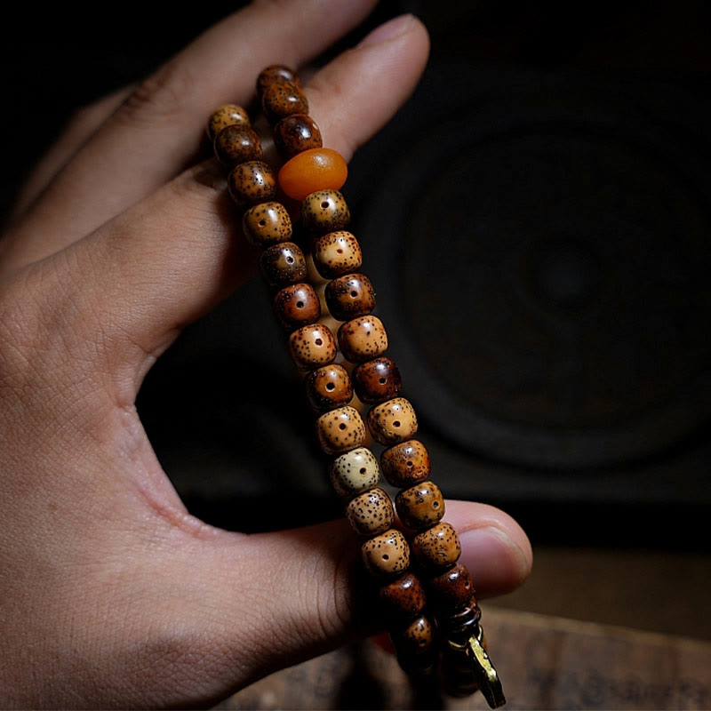 KarmaRipple's Tibetan Bodhi Seed Amber Dzi Bead Agate Zakiram Goddess of Wealth Beadwork Triple Wrap Bracelet p6