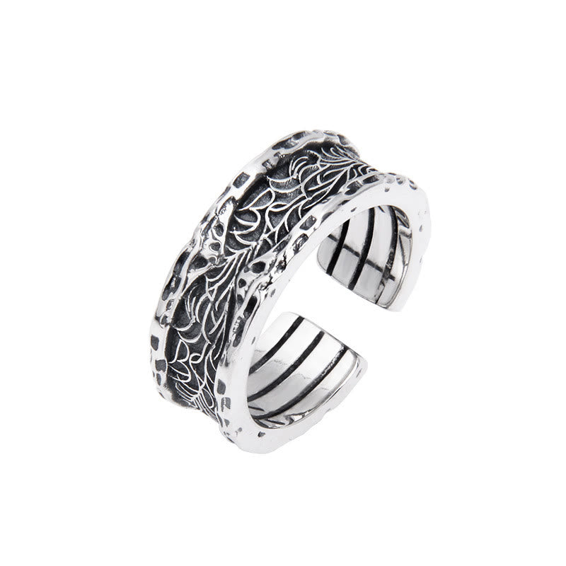 KarmaRipple's 925 Sterling Silver Retro Tang Dynasty Flower Design Fortune Adjustable Ring p1