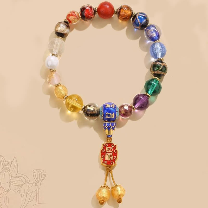 KarmaRipple's Tibetan Colorful Incense Ash Liuli Glass Bead Om Mani Padme Hum Dorje Vajra 18 Beadwork Wrist Mala p3