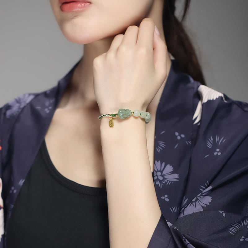 KarmaRipple's Authentic Hetian Jade PiXiu Fortune Fu Character String Bracelet p4