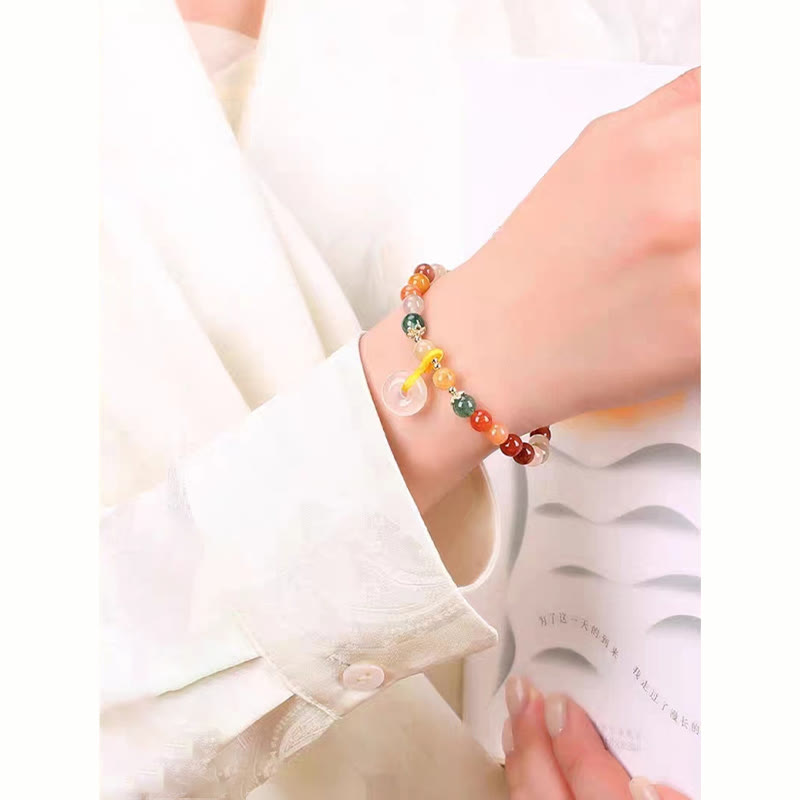 KarmaRipple's 14K Gold Plated Colorful Golden Silk Jade Peace Buckle Wealth Bracelet p9