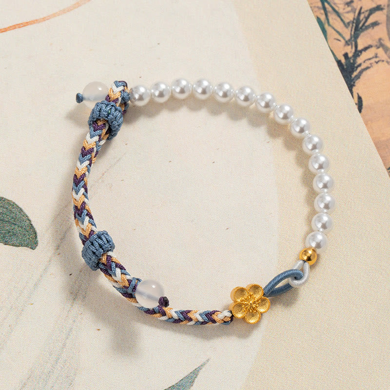 KarmaRipple's 925 Sterling Silver Peach Blossom Pearl Chalcedony Balancing Rope Bracelet p1