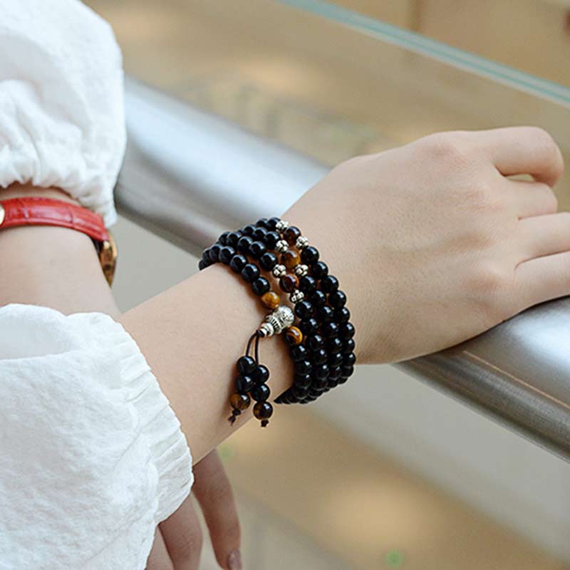 KarmaRipple's Black Obsidian Tiger Eye Blessing Mala Bracelet p3