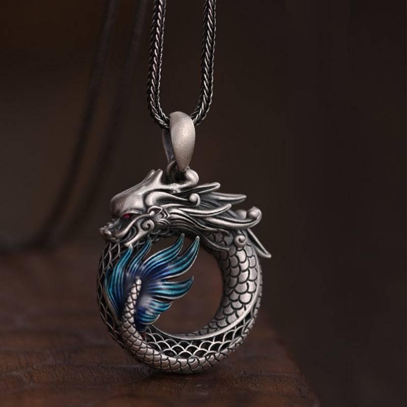 KarmaRipple's 999 Sterling Silver Year Of The Dragon Auspicious Peace Buckle Carved Success Pendant Necklace p6