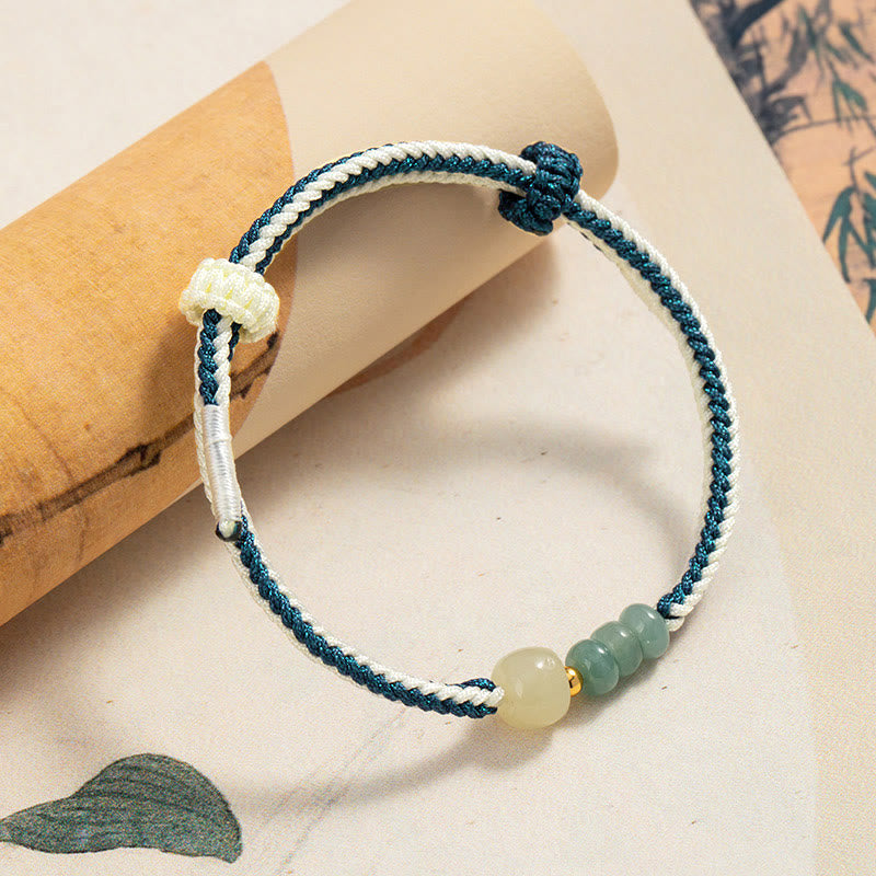 KarmaRipple's 925 Sterling Silver Hetian Jade Bead Abundance Woven Rope Bracelet p2